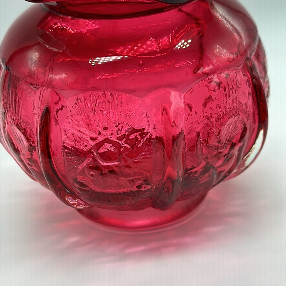 Vintage  Fenton Cranberry Opalescent thistle and stars Basket. - Picture 8 of 14